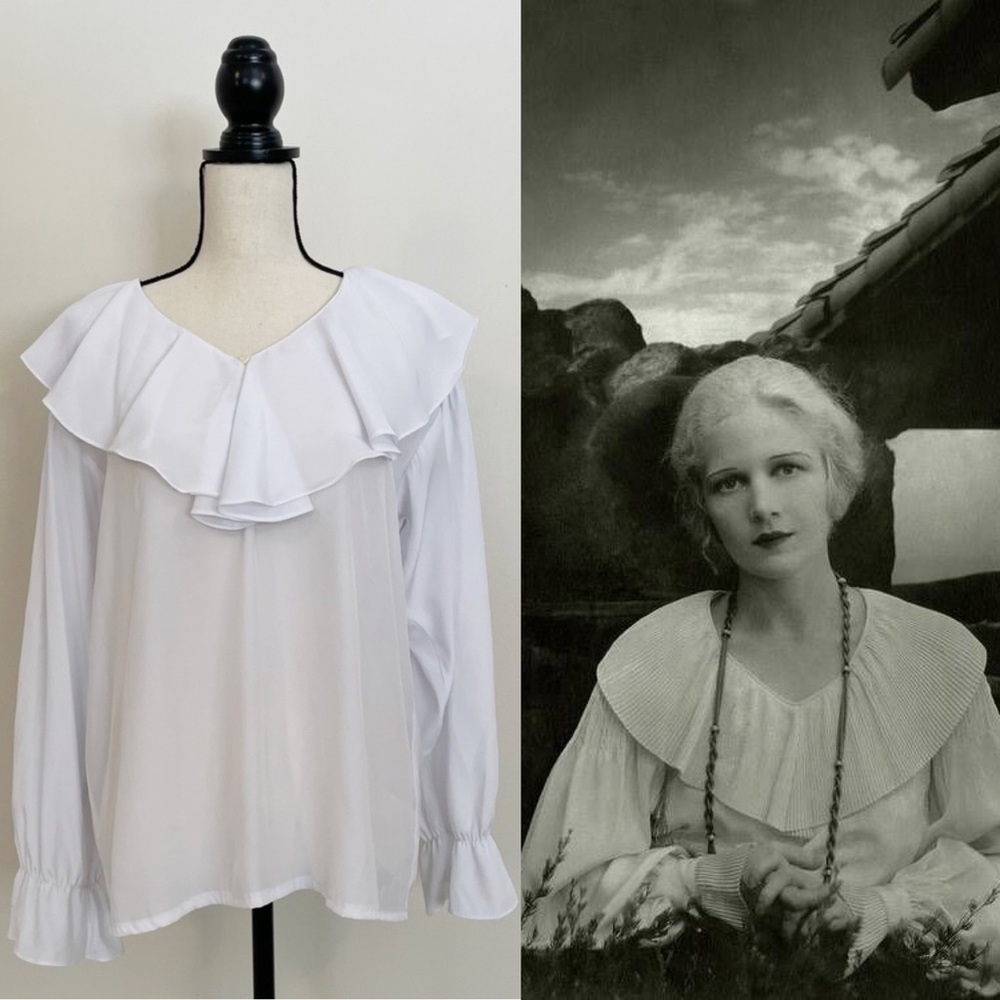 SOLD :: Vintage 90s Bertha Collar Blouse - Picture 2 of 10
